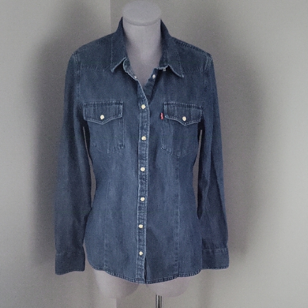 Levi’s Women's Western Denim Snap Front Shirt - Dark Wash - Large
